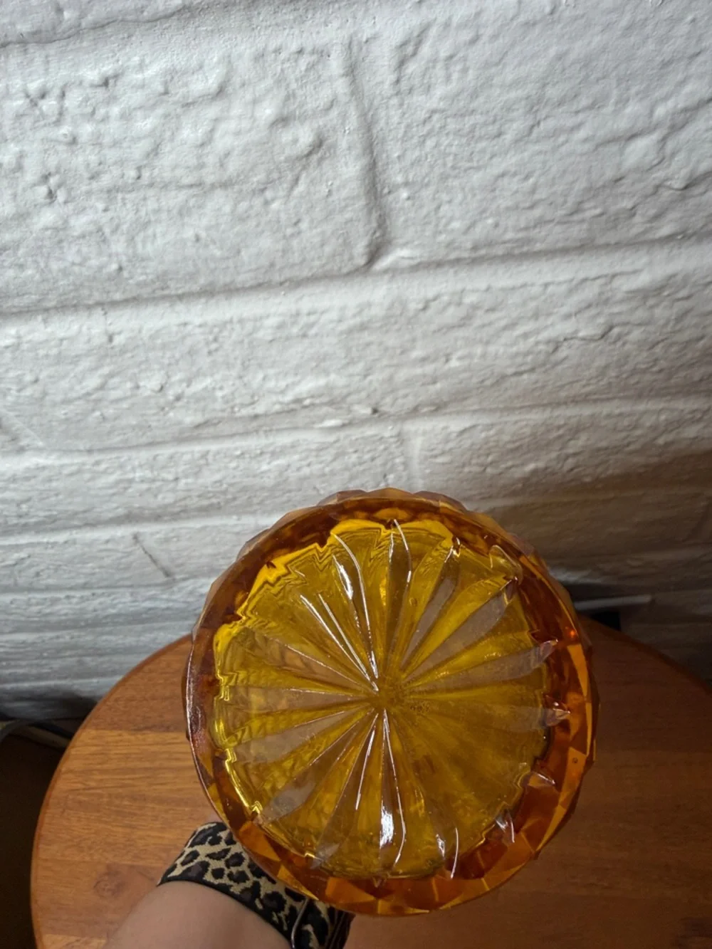 Amber Glass Diamond Cut Bottle Decanter w/ Stopper